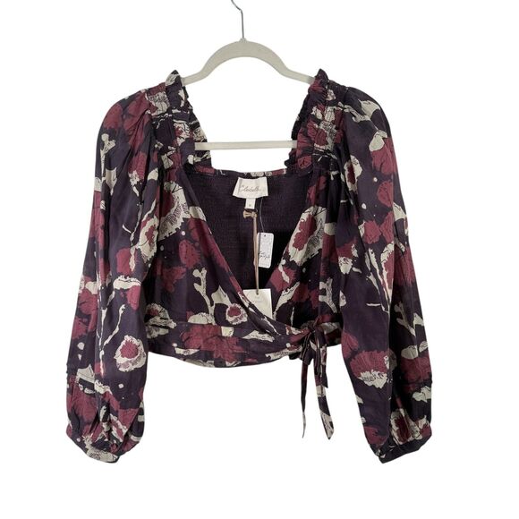 Cleobella Free People Valencia Wrap Top Purple Floral Boho NEW Womens Medium - Picture 2 of 8